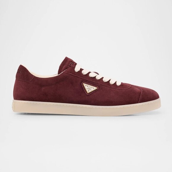 PRADA Mens Lane Triangle Logo T Toe Suede Lace Up Low Top Sneakers Shoes - Picture 1 of 16